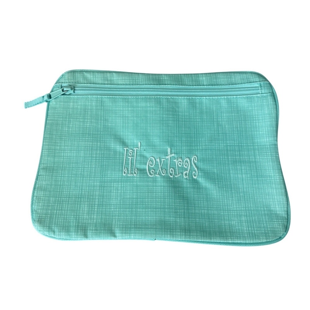 Thirty-One Pocket-A-Tote Turquoise Cross Pop‎ Organizer Bag Embroidered 8"x11"